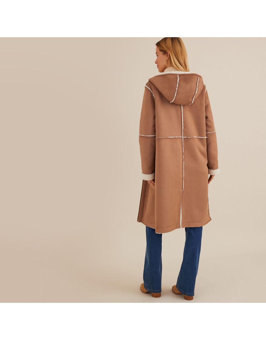 Sherpa Mid-Length Coat with Integral Hood - 5