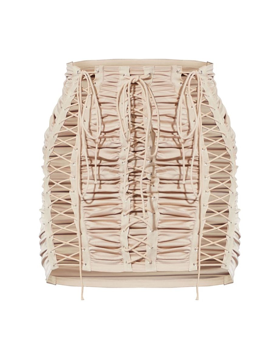 Nude Lace Up Ruched Detail Mini Skirt - 5