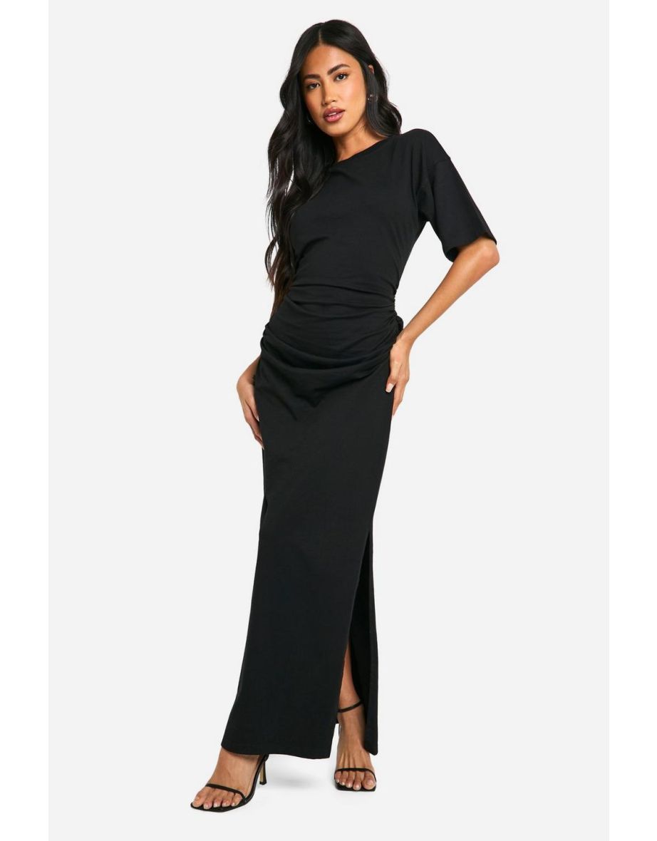 Ruched Side Maxi Dress - black