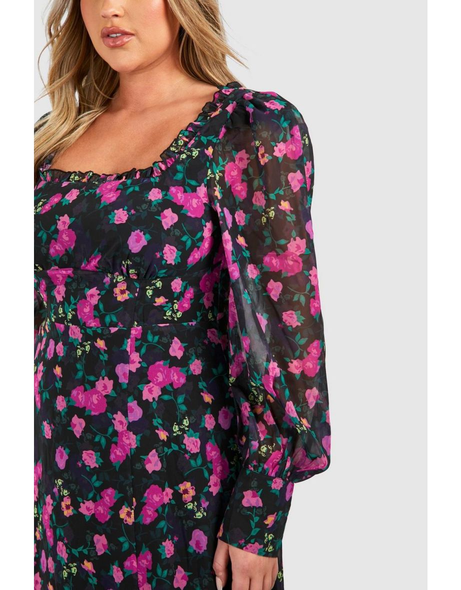Plus Floral Corset Detail Maxi Milkmaid Dress - pink - 3
