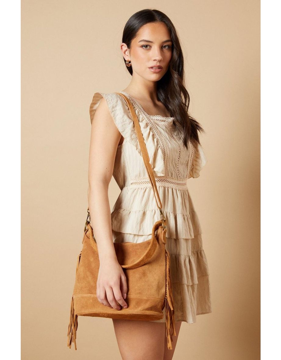 Aderelle Suede Tassel Detail Shoulder Bag With Strap