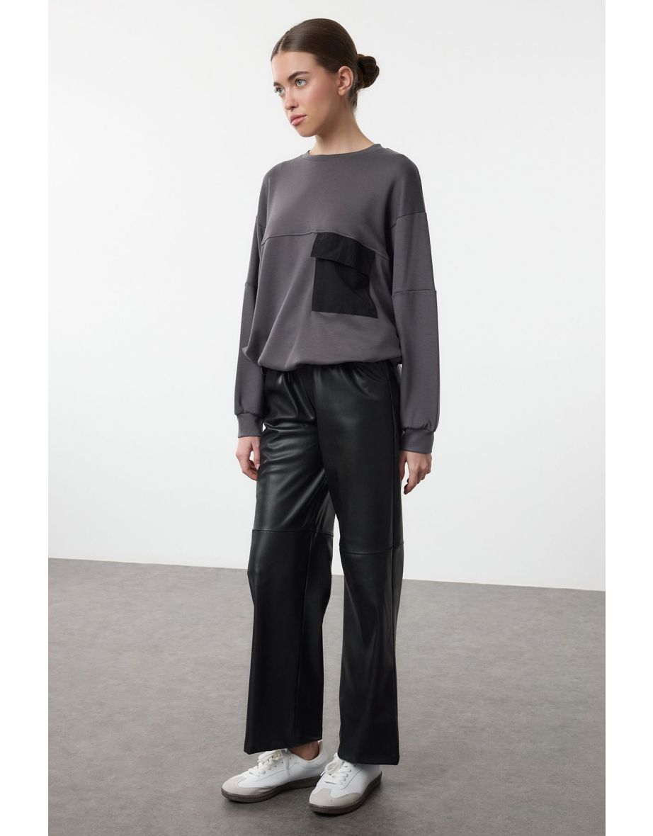 Anthracite Soft Touch Parachute Pocket Detailed Oversize/Wide Cut Knitted Sweatshirt