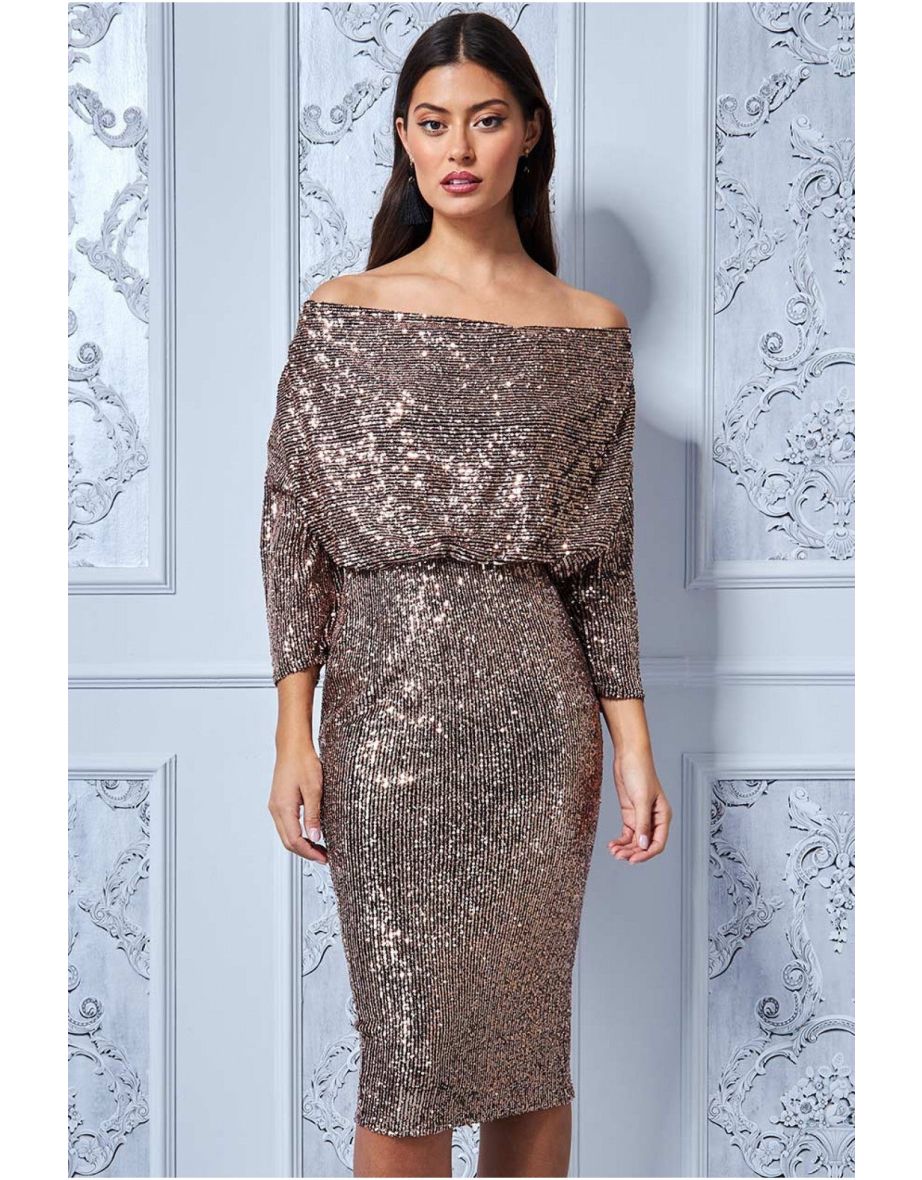 Goddiva champagne sequin clearance dress