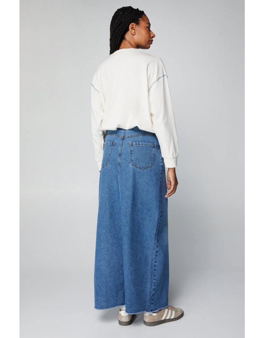Frayed Hem Denim Maxi Skirt - 3