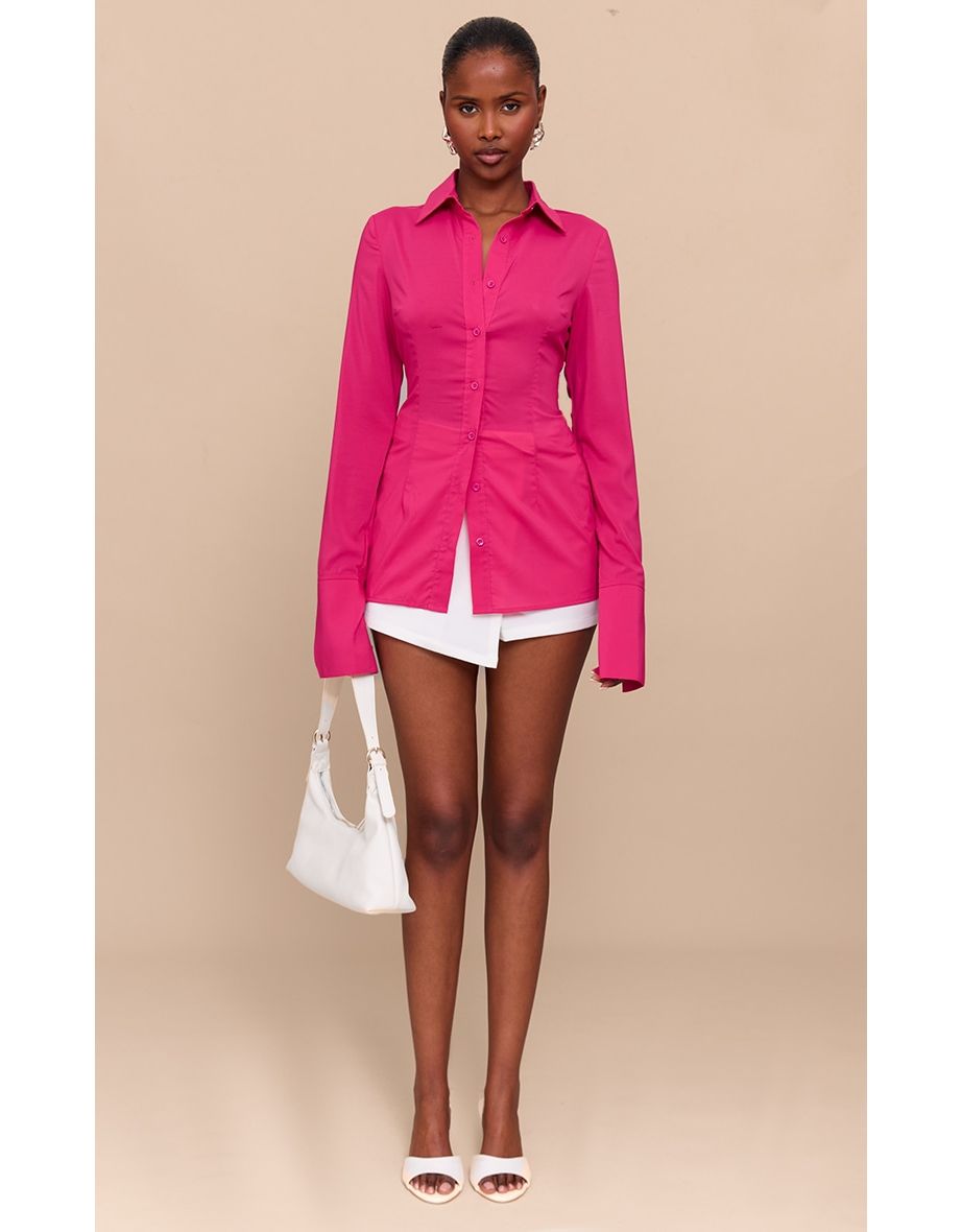 Deep Pink Chiffon Fitted Shirt