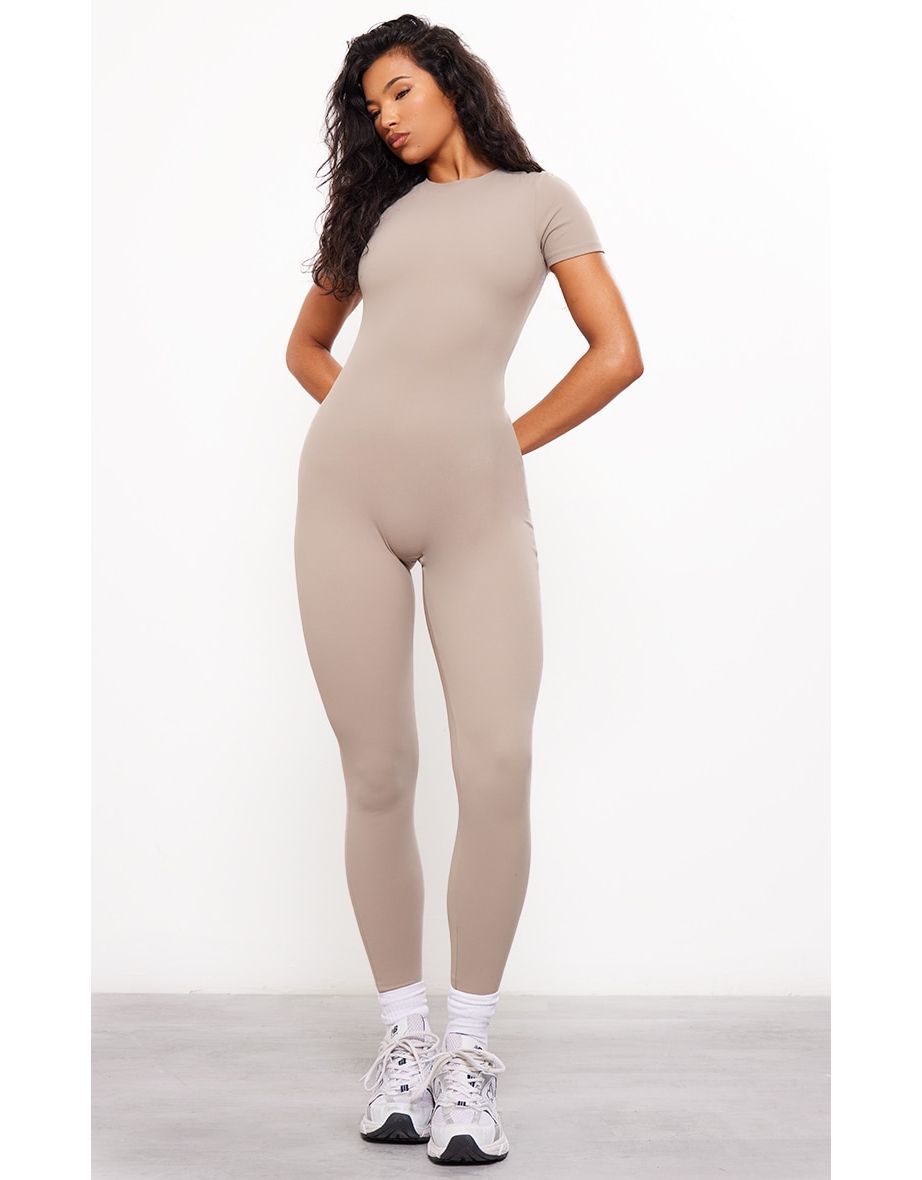 Deep Taupe Sculpt Short Sleeved Unitard