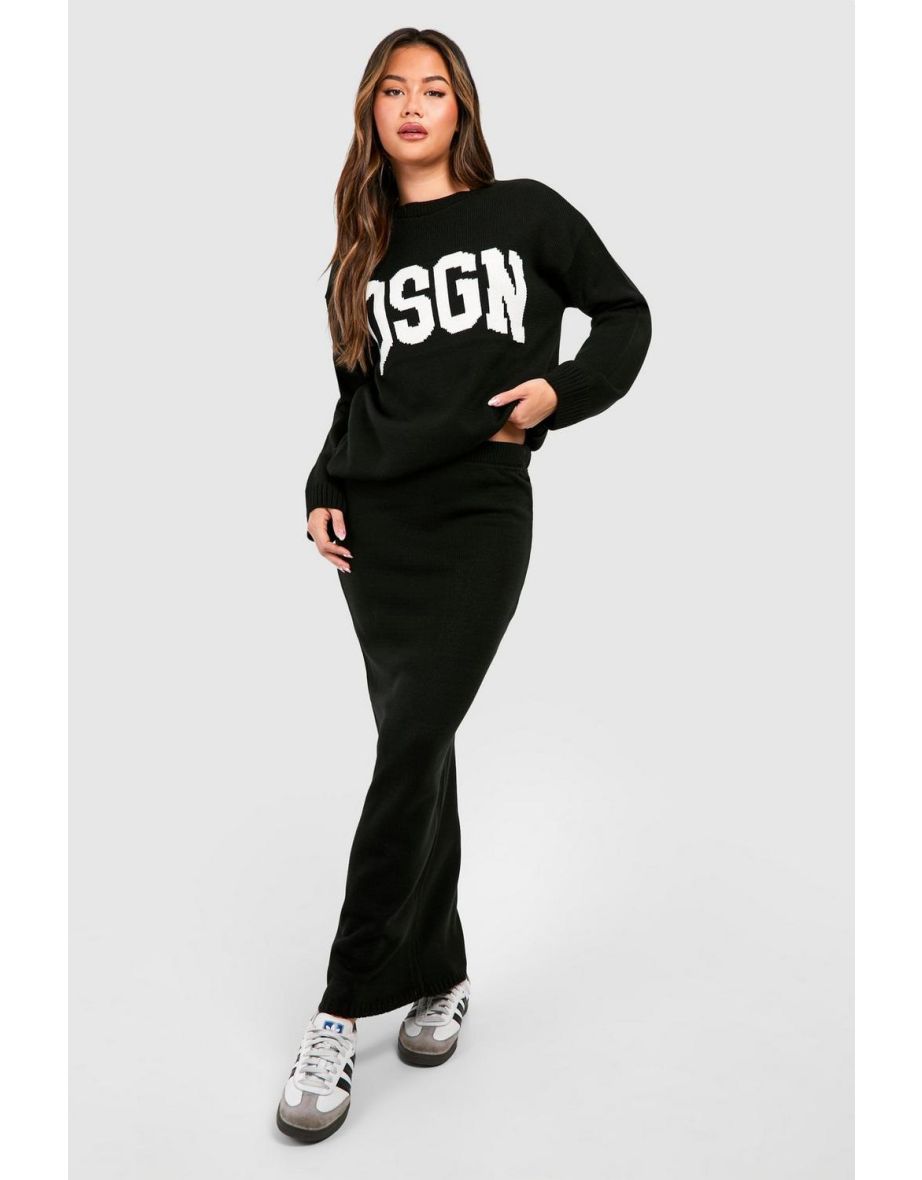 Dsgn Crew Neck Knitted Jumper And Maxi Skirt Set - black