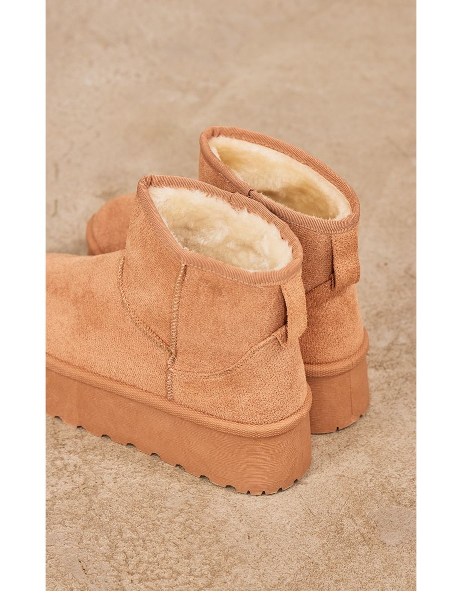 Sand Faux Suede Cleated Ankle Platform Boots - 3
