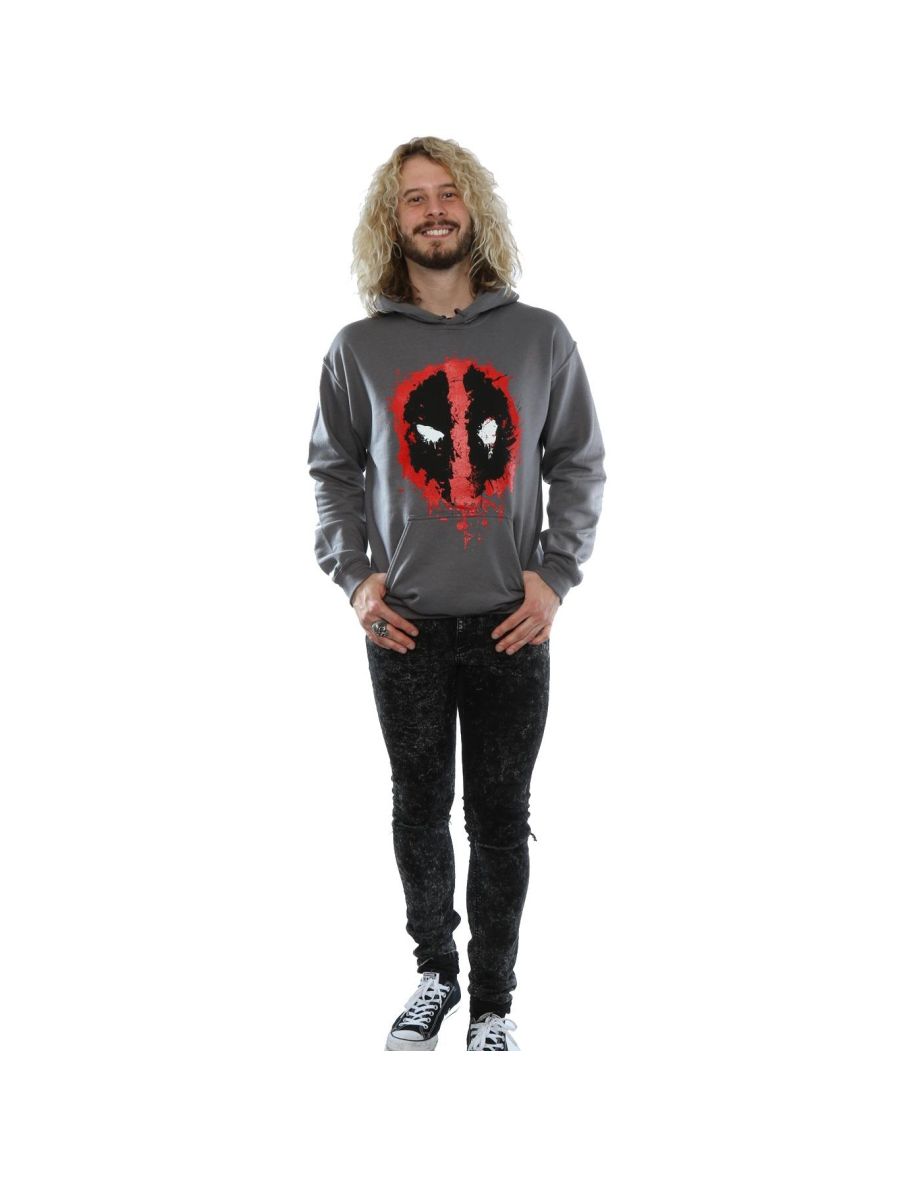 Deadpool Mens Splat Face Cotton Hoodie - Charcoal - 3