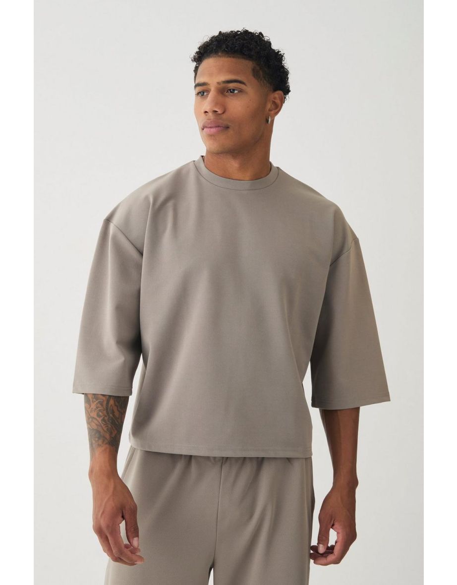Oversized Jersey Twill Extra Boxy Half Sleeve T-shirt - taupe