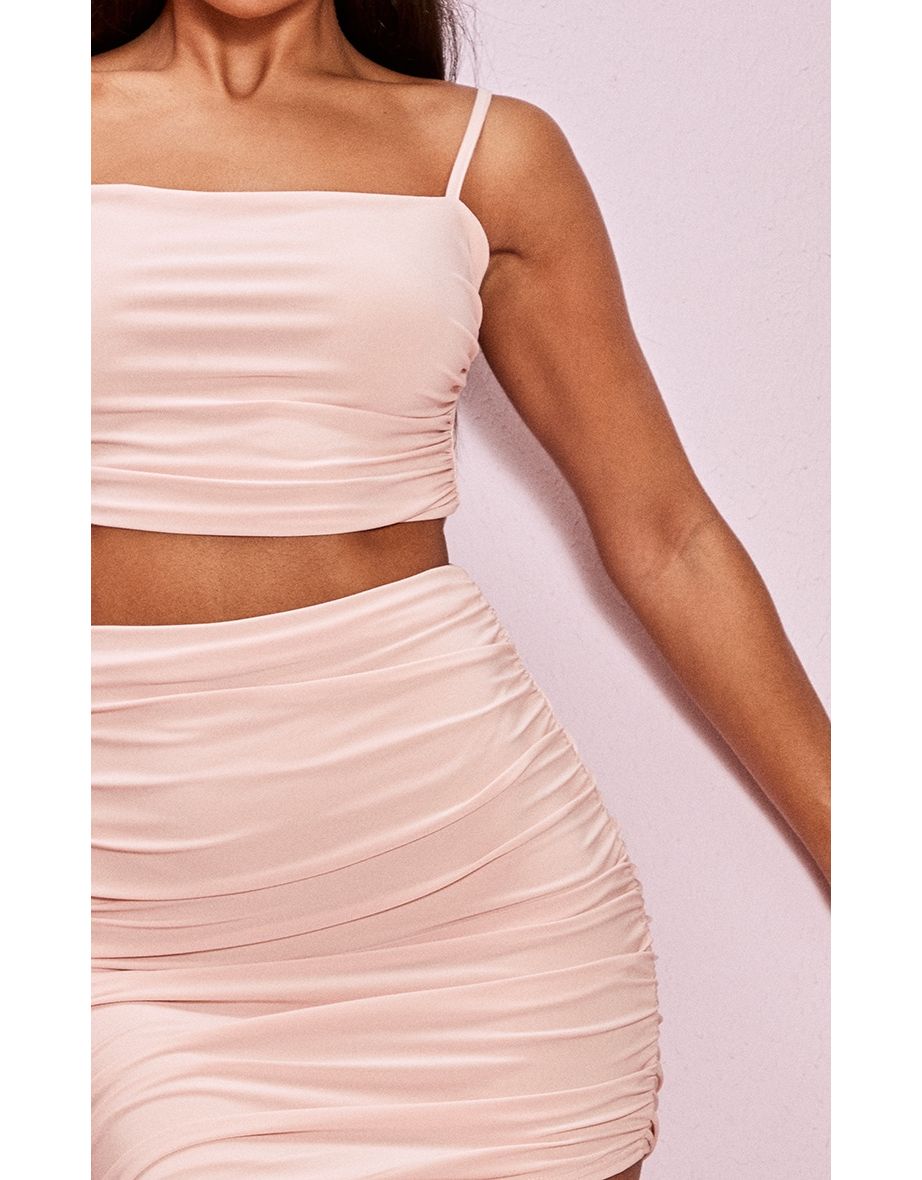 Blush Slinky Ruched Detail Longline Strappy Top - 3