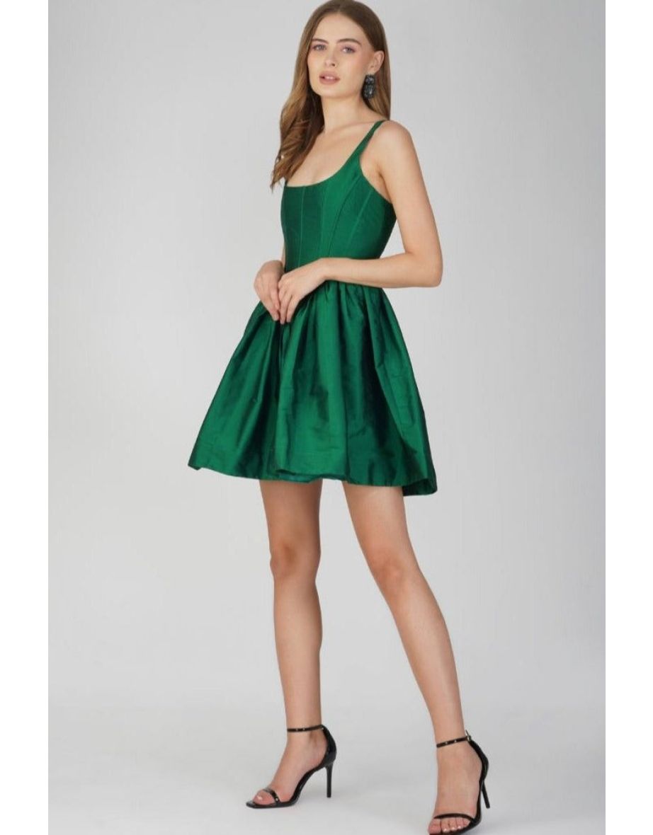 Bexley Tafetta Mini Dress in Royal Green