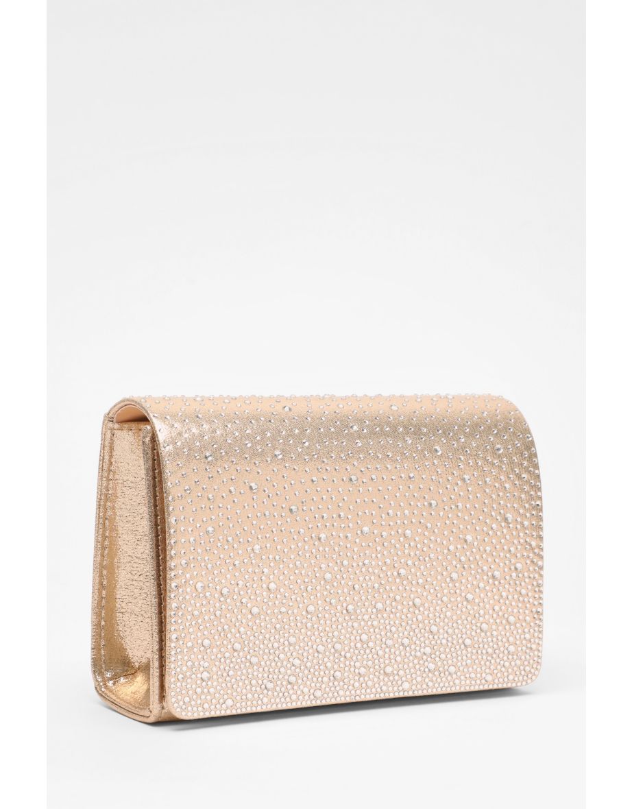 Gold Satin Diamante Clutch Bag