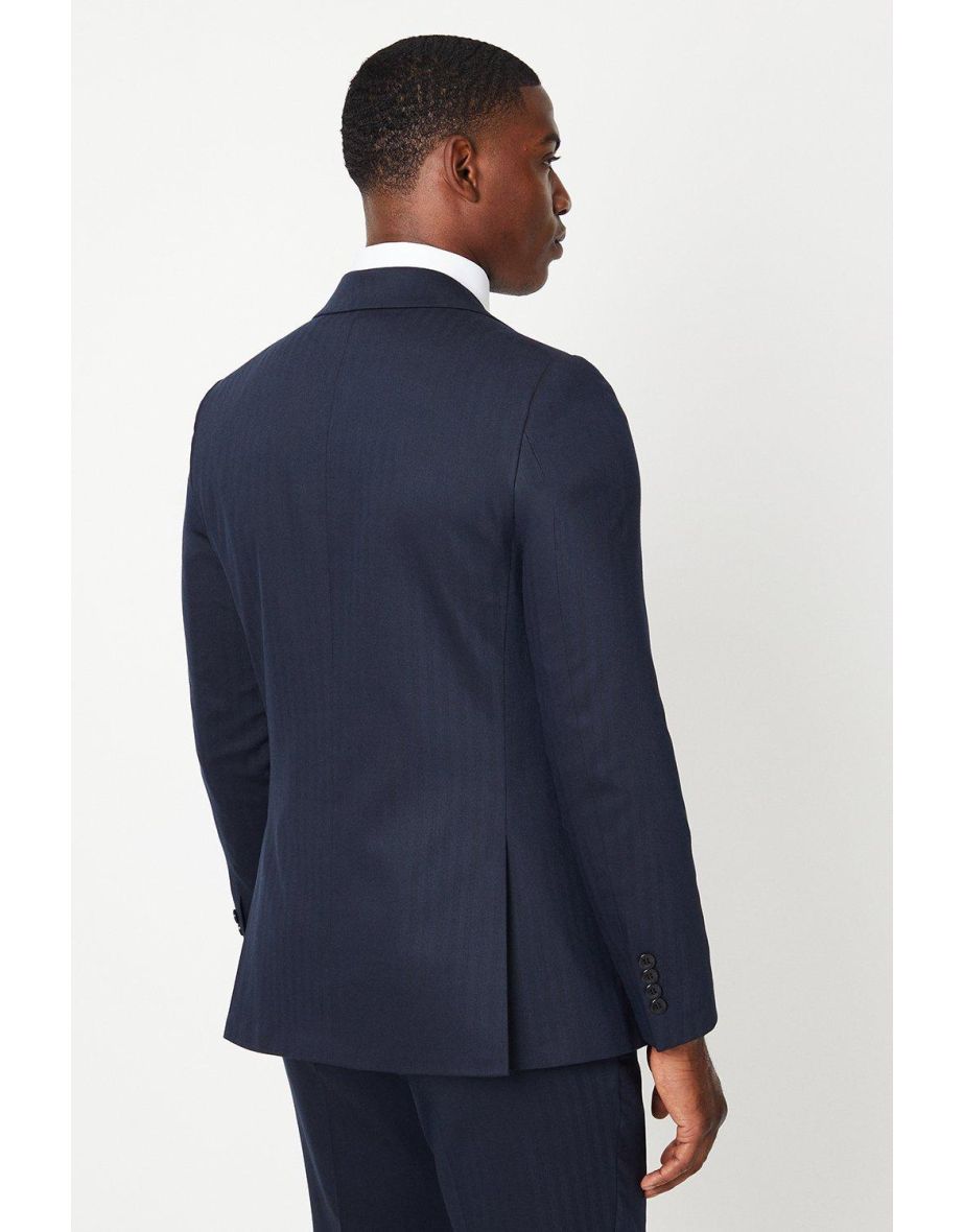 Navy Herringbone Suit Jacket - 2