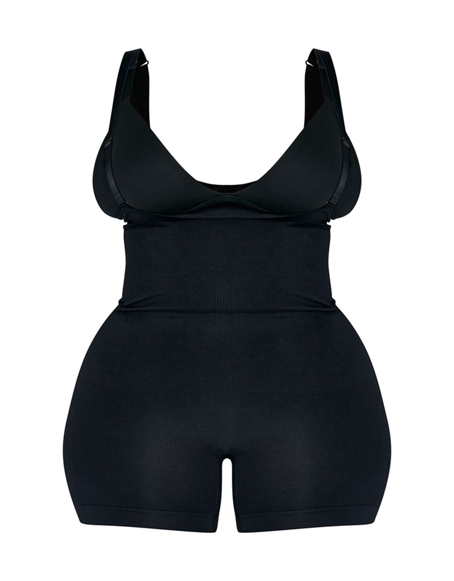 Plus Black Shapewear High Waist Open Bust Shorts - 5