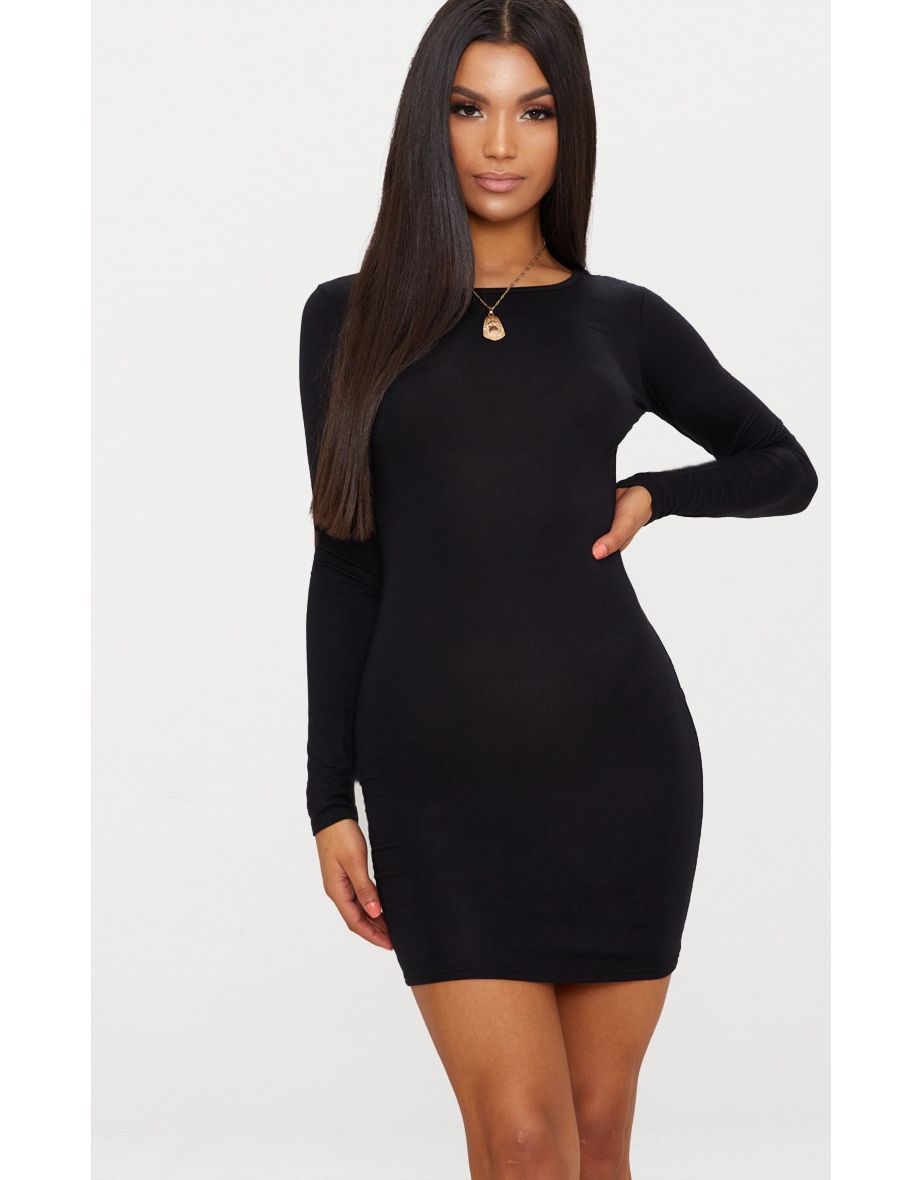 Basic Black Jersey Long Sleeve Bodycon Dress