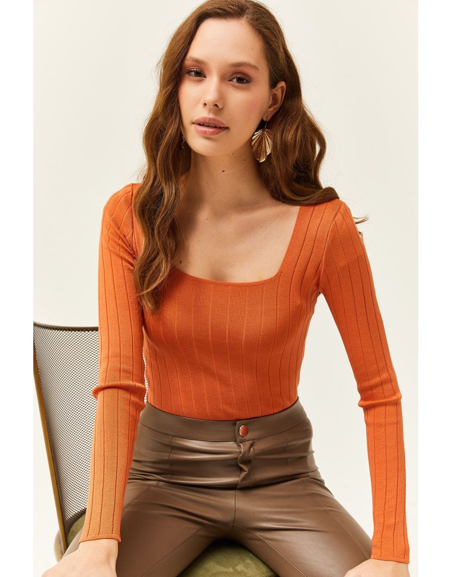 Women's Onion Skin Square Neck Thick Ribbed Knitwear Top