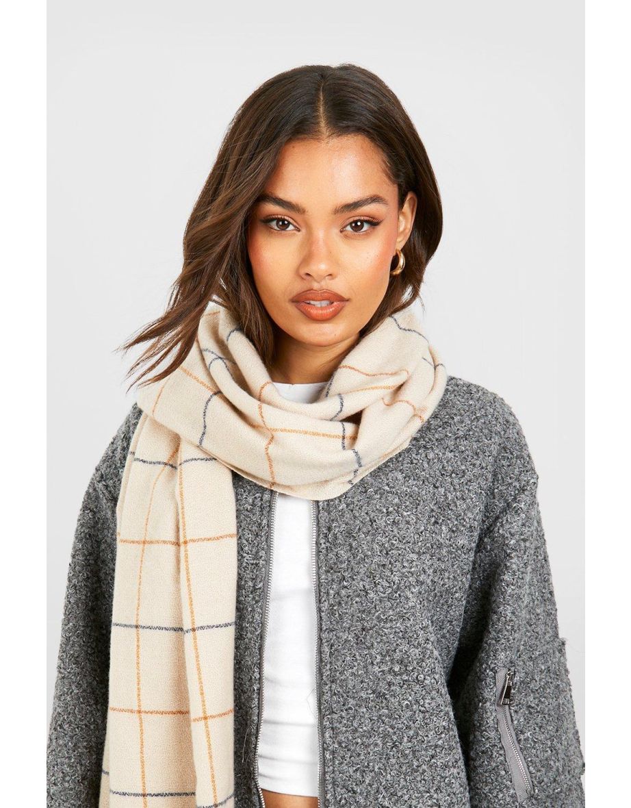 Oversized Check Scarf - cream