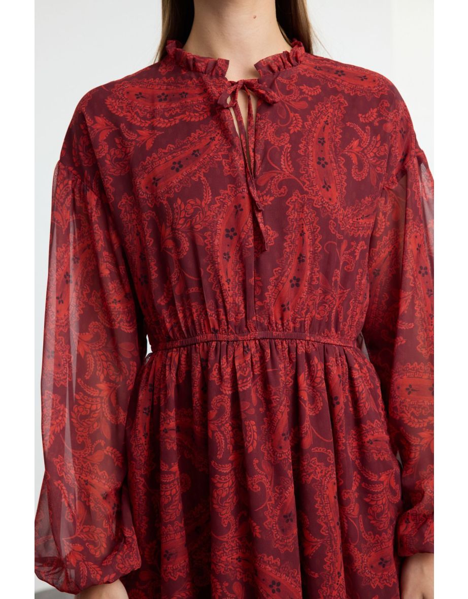 Multicolored Shawl Pattern Midi Elastic Woven Winter Dress - 4