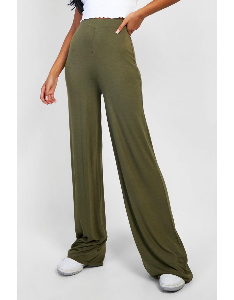 Tall Basics Wide Leg High Waisted Jersey Trousers - khaki - 3