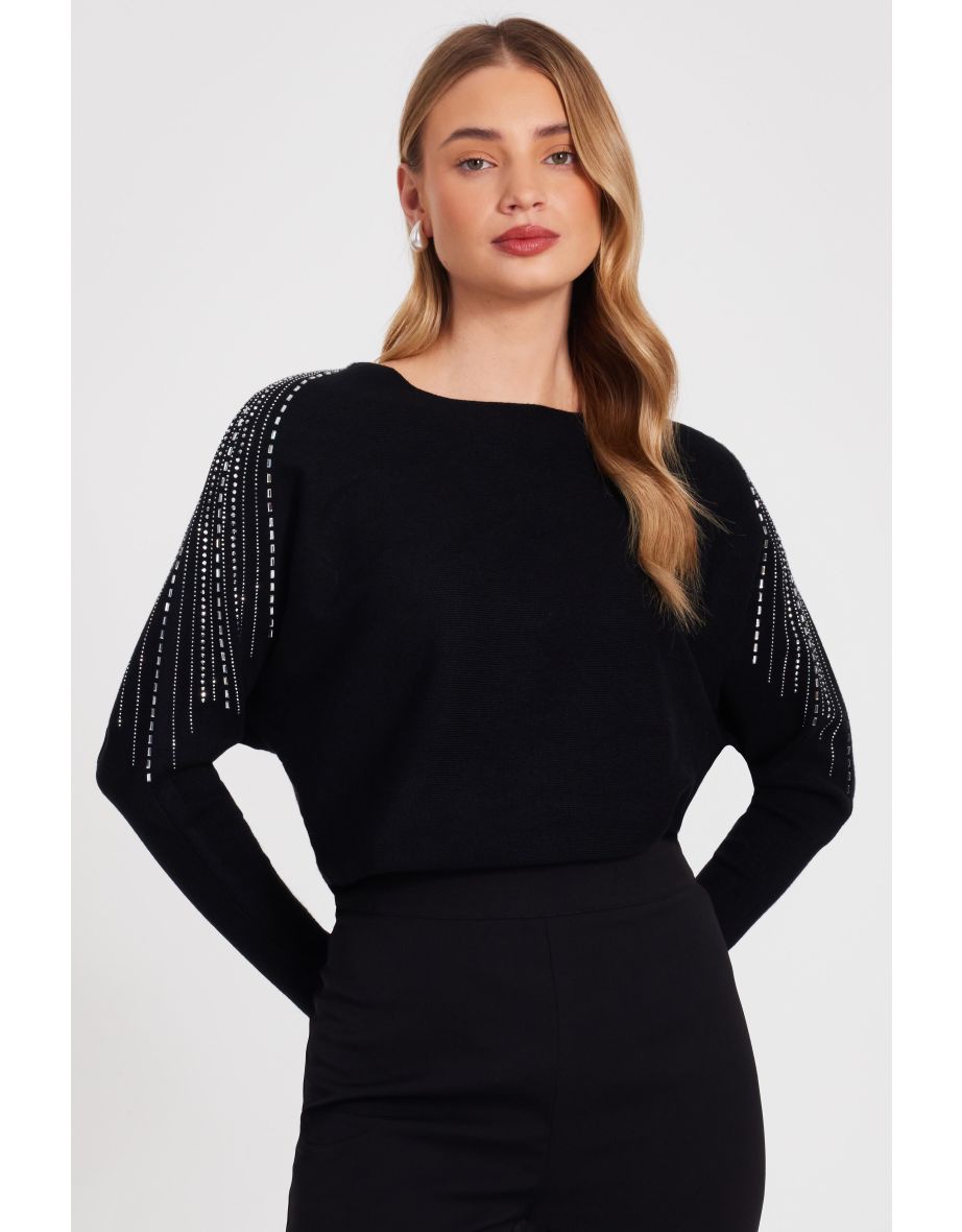 Black Knitted Diamante Jumper