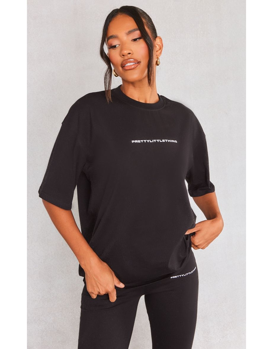PRETTYLITTLETHING Black Print Oversize T Shirt