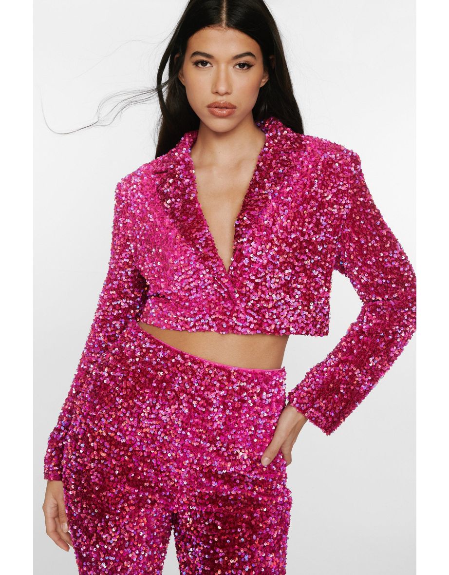Velvet Sequin Cropped Blazer