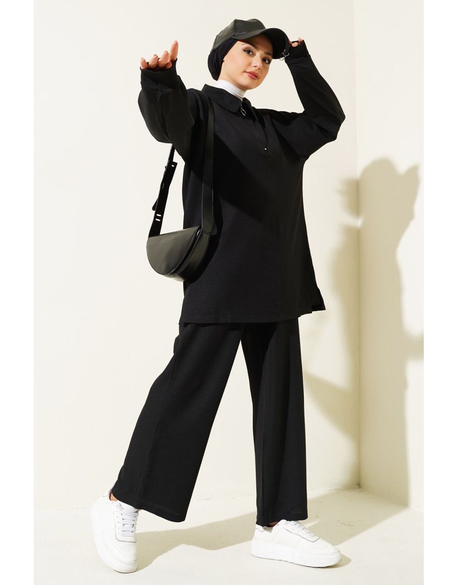 Wide Leg Trousers Tunic Two Piece Set