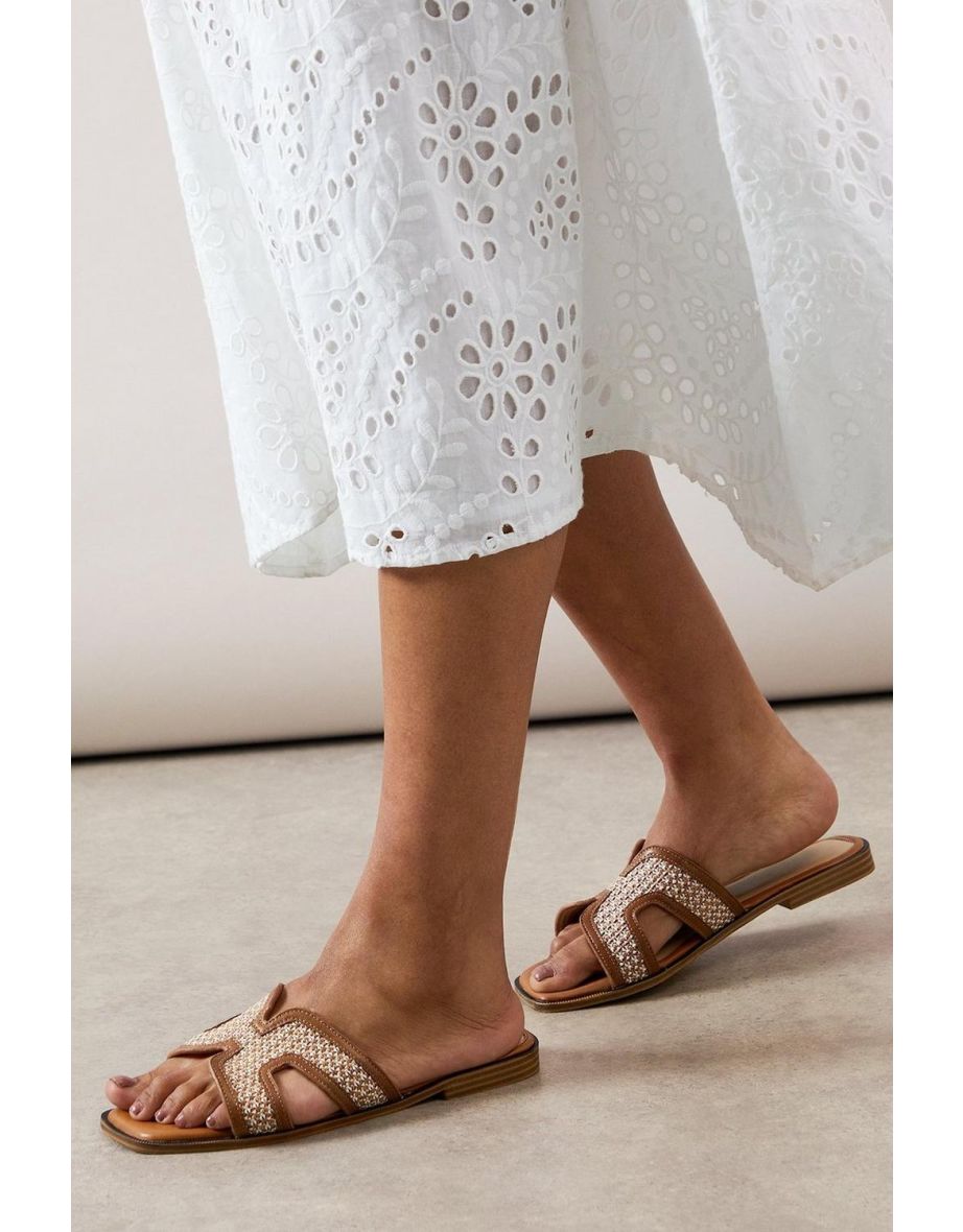 Dwyn Comfort Faux Leather Mix Material Flat Sliders