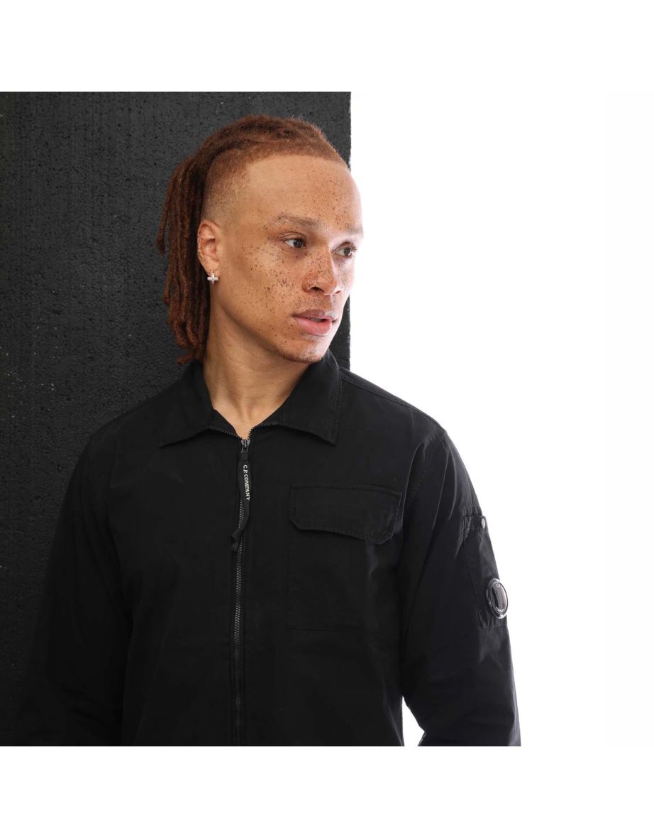 Men's C.P. Company Organic Gabardine Zip Overshirt in Black - 3