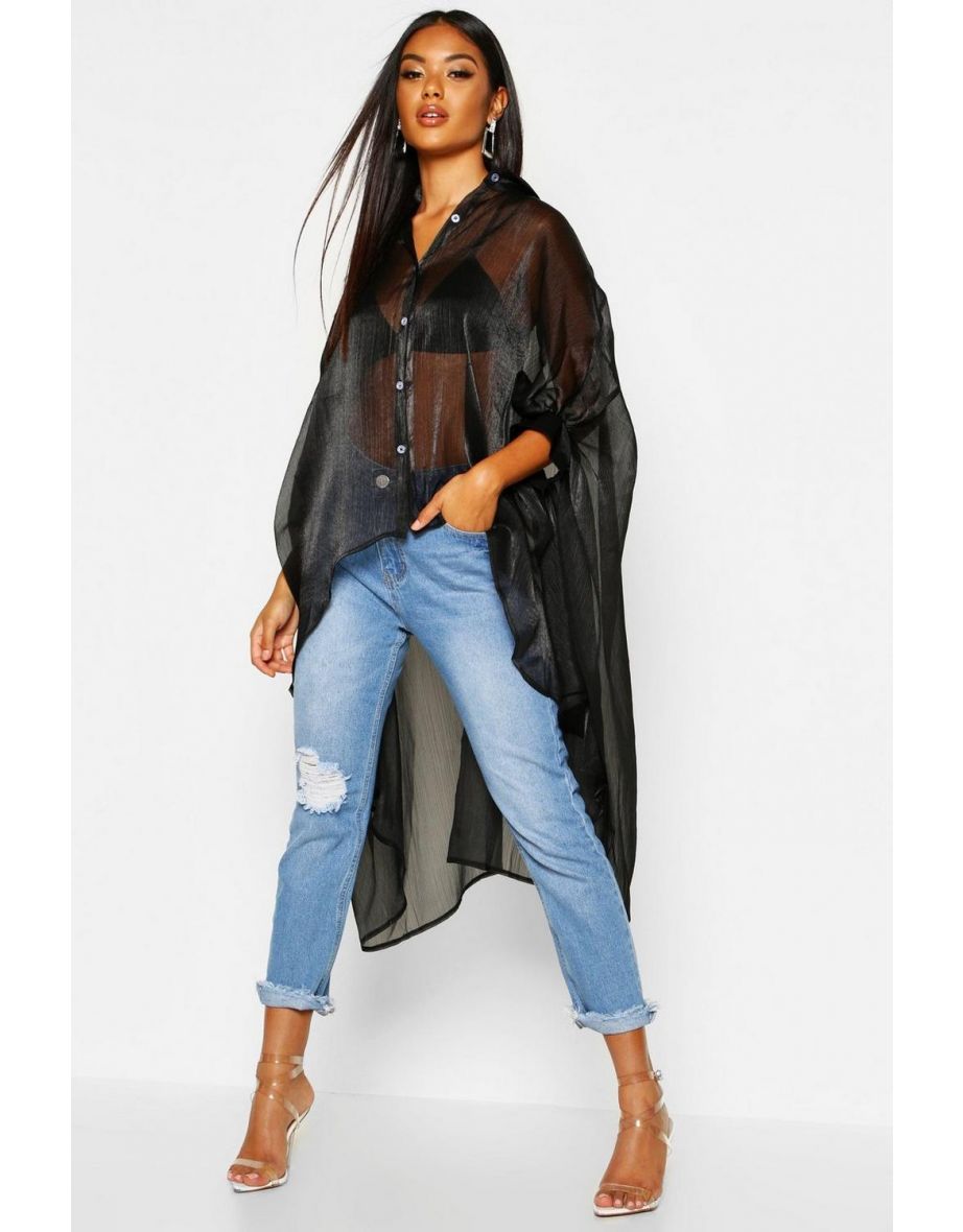Oversized Organza Maxi Shirt - black