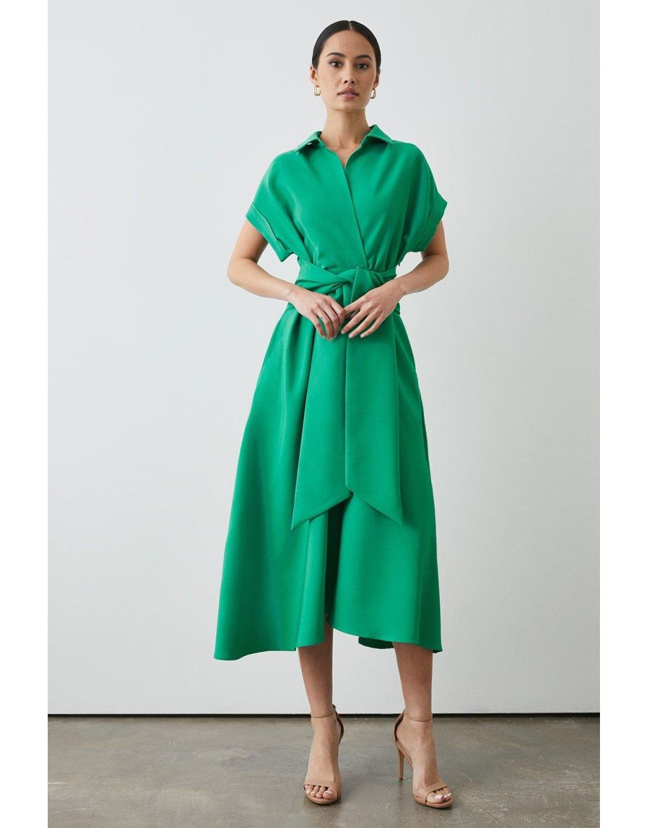 Shop Green Front Tie Shirt Midi Dress green Online in Libya VogaCloset