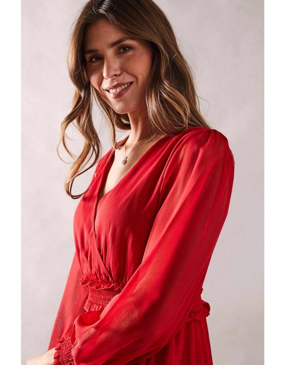 Shirred Waist Midi Dress - 3
