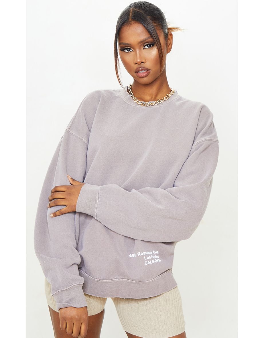Mocha Los Angeles Small Print Slogan Washed Sweatshirt