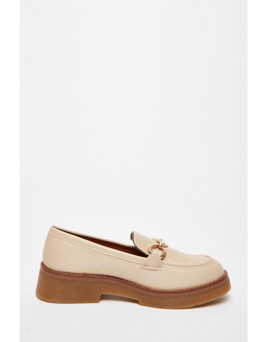 Beige Chunky Patent Loafers - 4