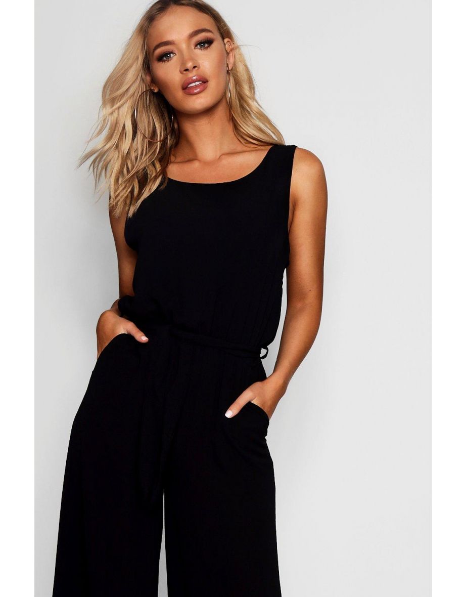 woven sleeveless culotte jumpsuit