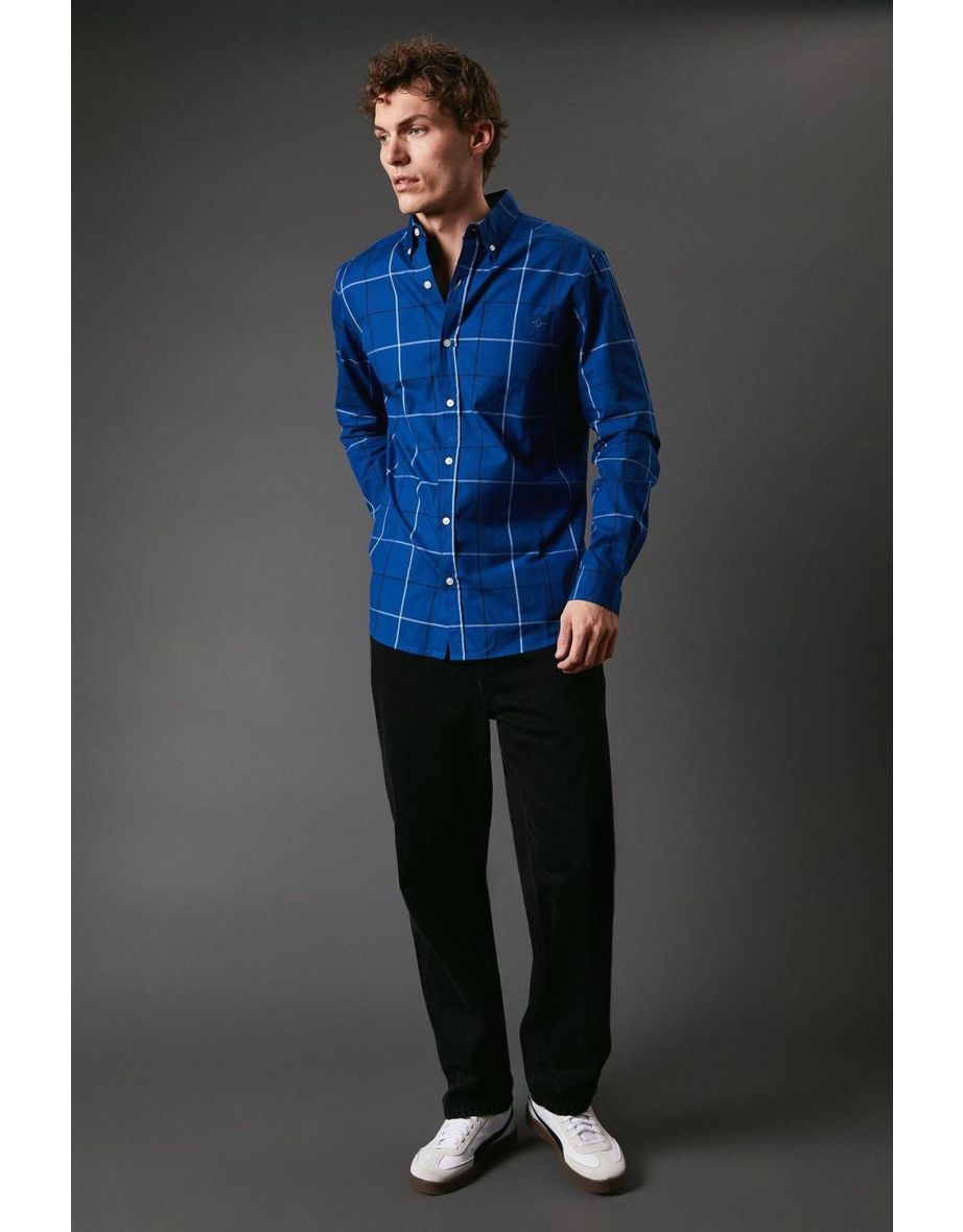 Blue Windowpane Check Long Sleeve Shirt