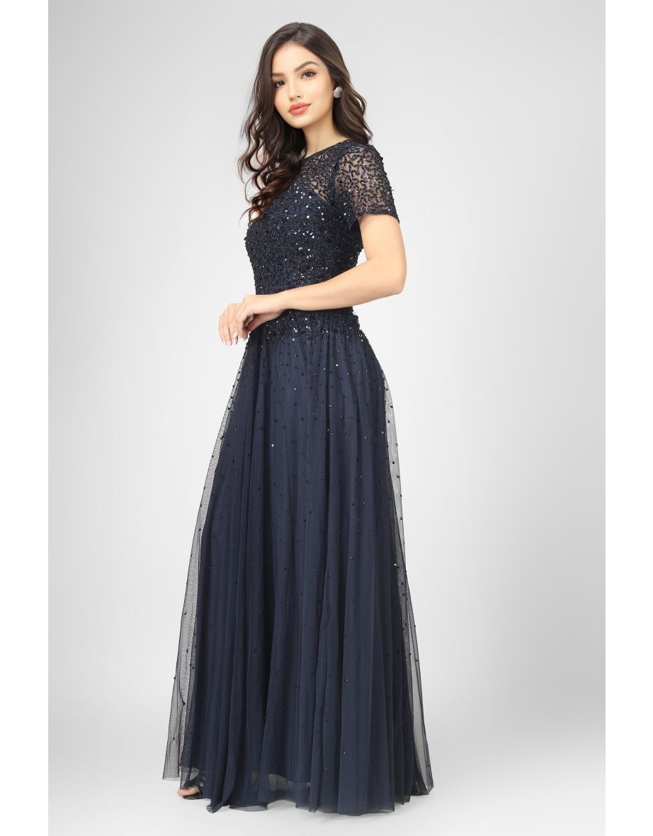 Montreal Embellished Maxi Dress in Navy Blue - 4