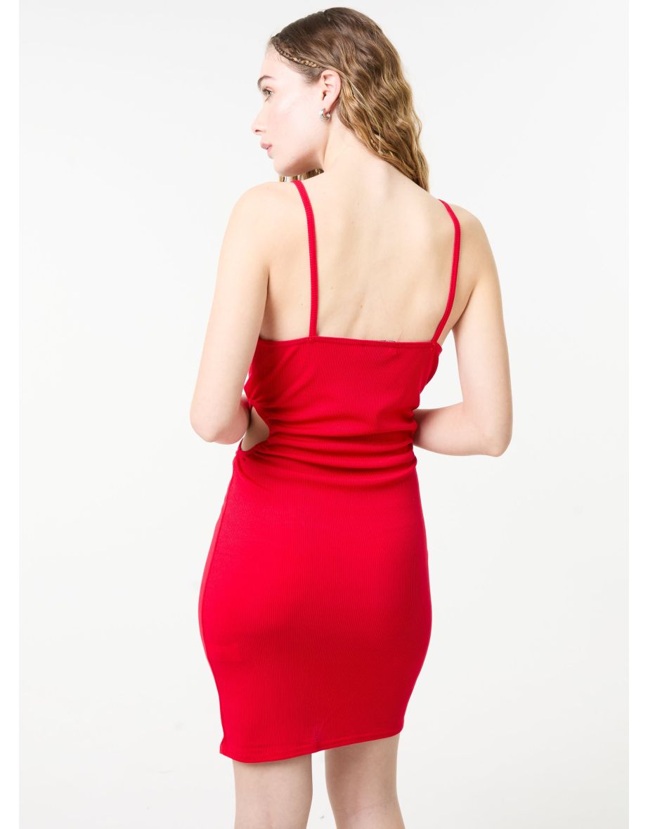 High Neck Side Cut Out Rib Mini Dress - 3
