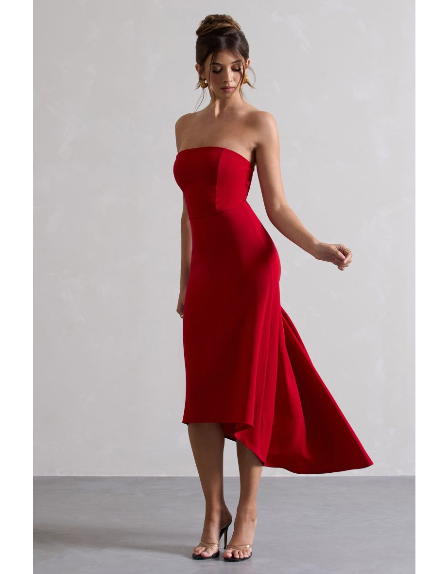 Ariela | Red Bandeau High-Low Dress - 4