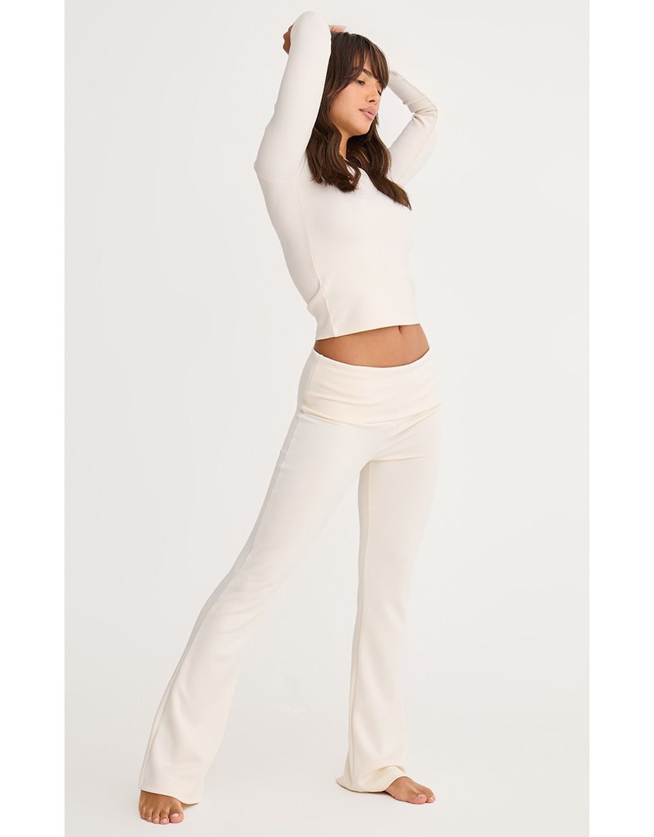 Cream Premium Soft Touch Foldover Yoga Flares