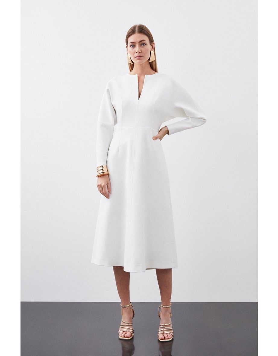 Structured Crepe Tailored Keyhole Rounded A Line Midi Dress