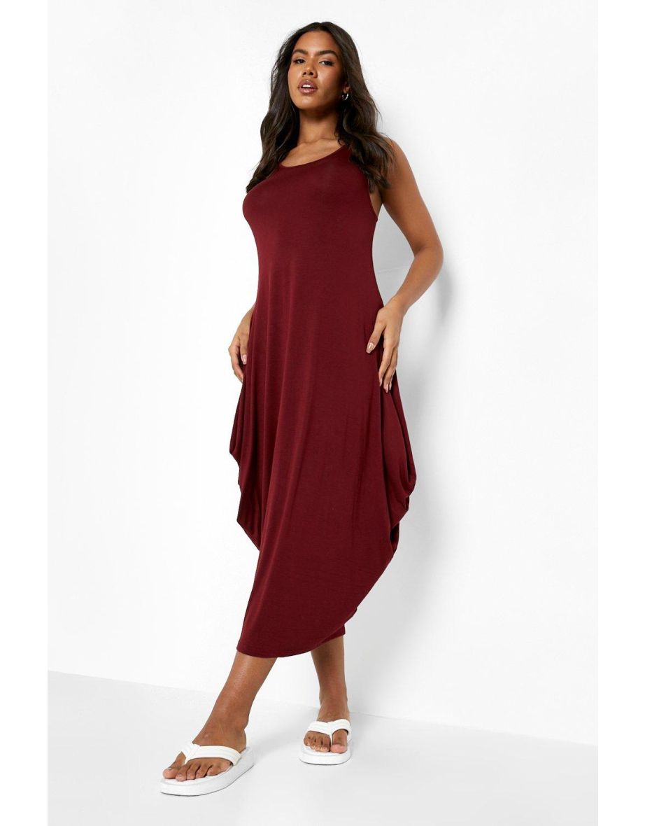 Racer Back Ruched Maxi Dress - berry