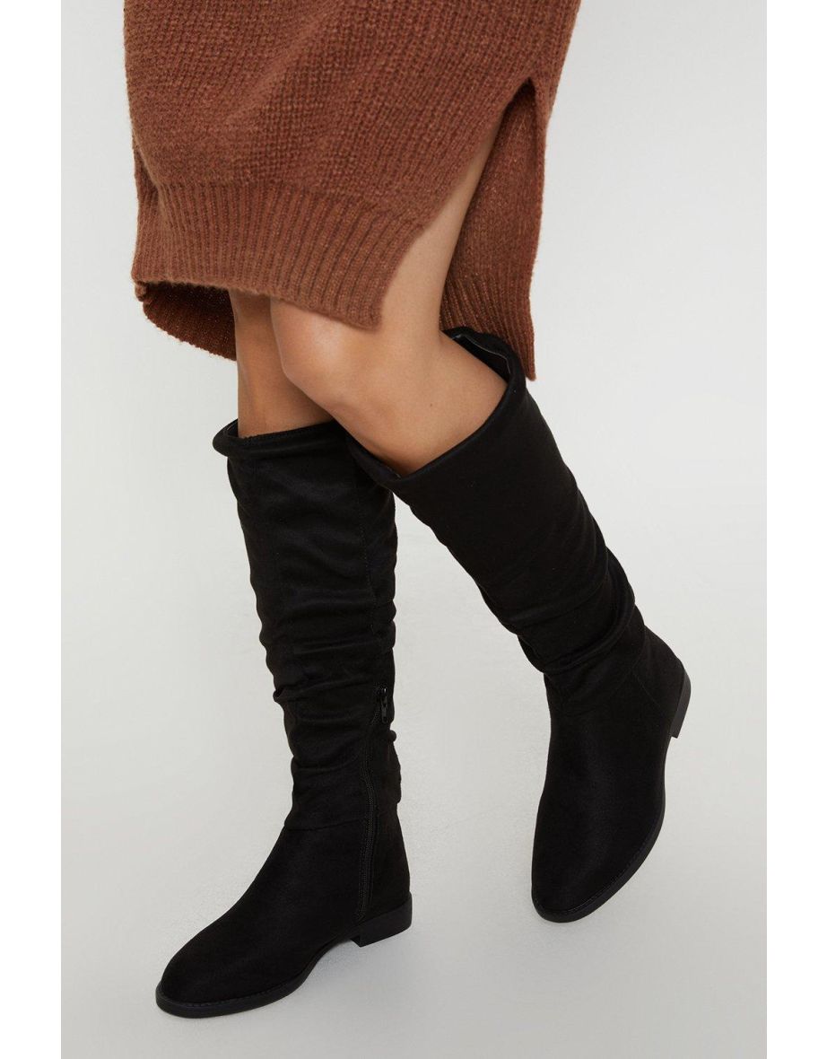 Wide Fit Karina Flat Ruched Boots
