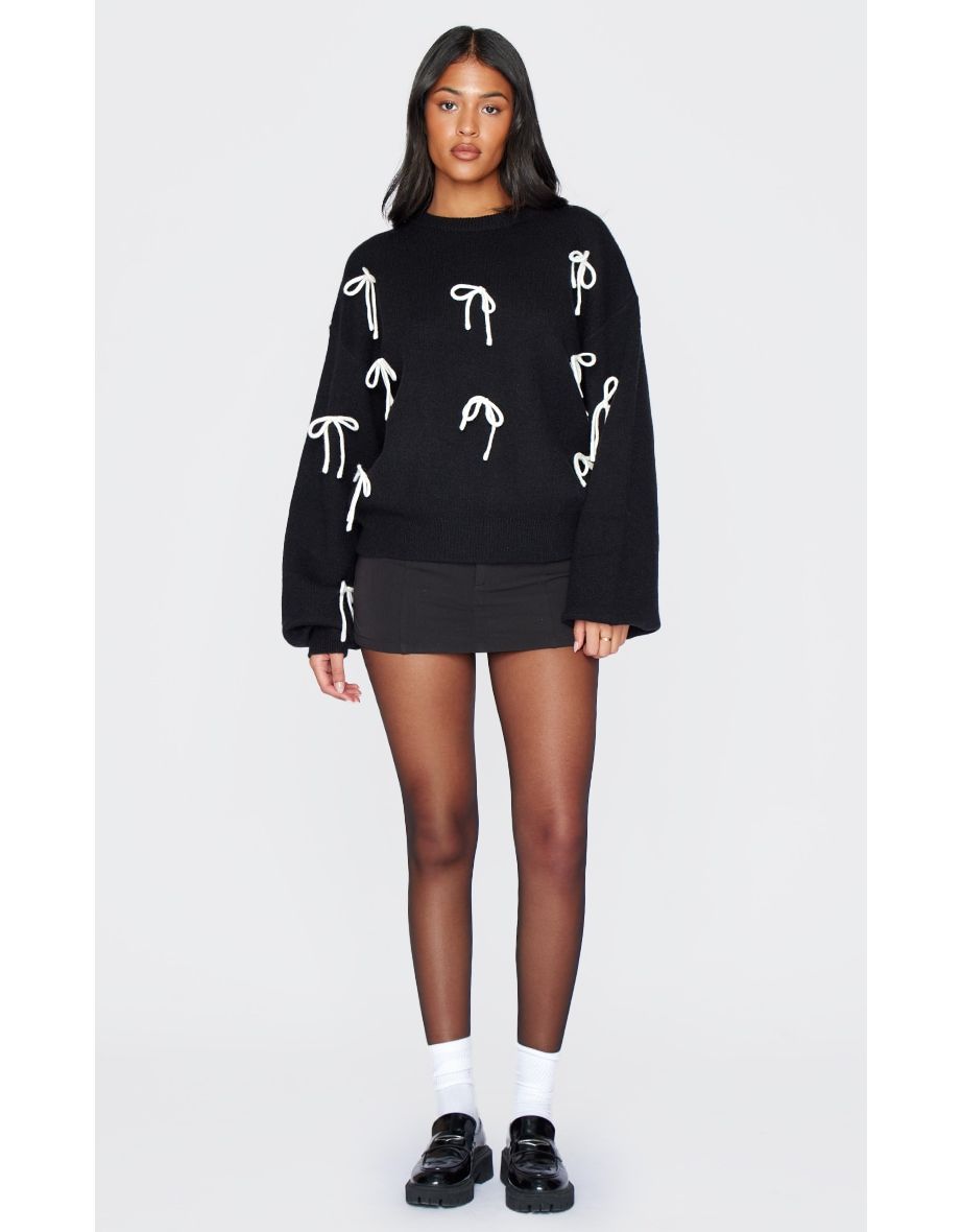 Tall Black Bow Detail Oversized Christmas Jumper