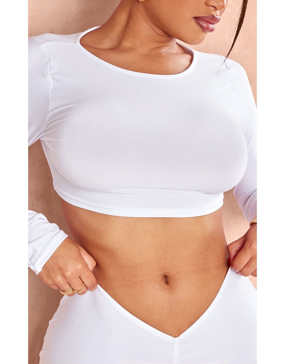 Shape White Slinky Long Sleeved Crop Top - 3