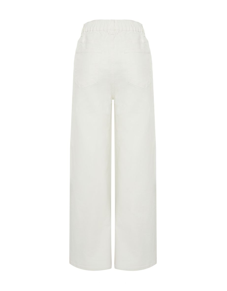 White More Sustainable Elastic Waist High Waist Wide Leg Jeans - 7