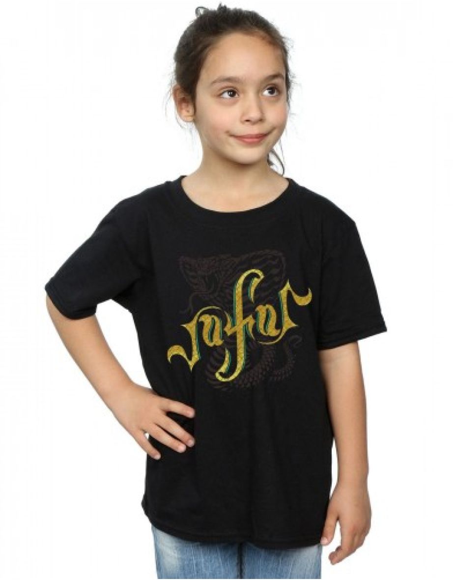 Disney Girls Aladdin Movie Jafar Snake Logo Cotton T-Shirt - Black
