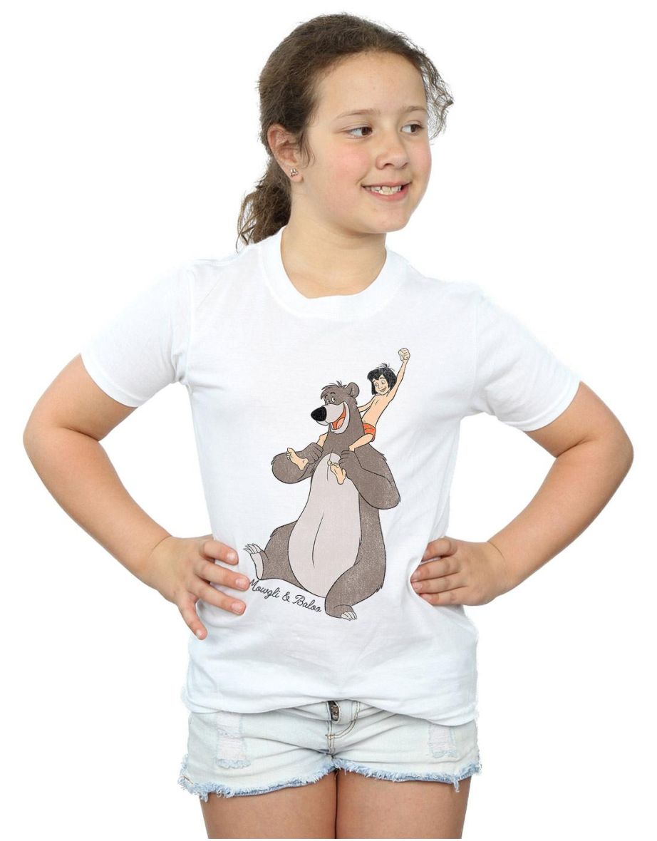 Jungle Book Girls Mowgli And Baloo Cotton T-Shirt - White - 3