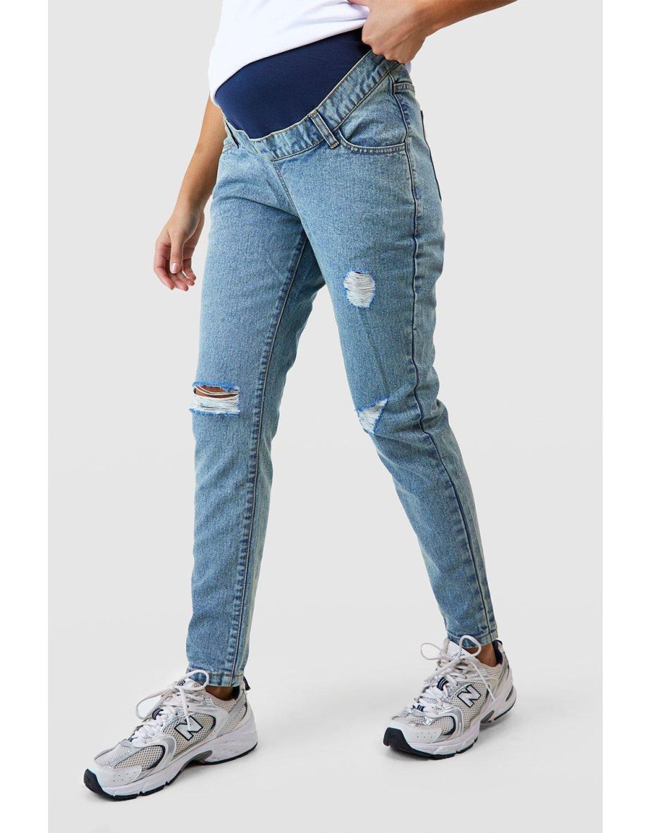 Maternity Over Bump Ripped Mom Jeans - 3